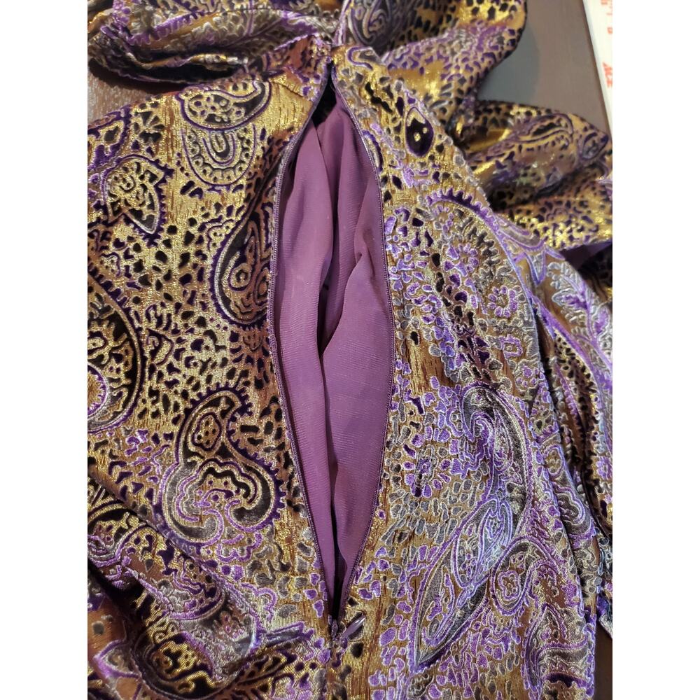 Vtg Chetta B Sherrie Bloom Peter Noviello Silk Flocked Velvet Paisley Dress 14 - Picture 8 of 14